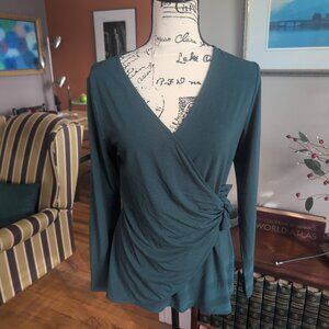 Betabrand Blouse Women’s Green Faux Wrap Long Sleeve Top Stretch V Neck NWOT Sz